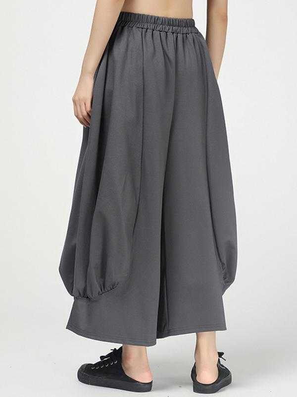 Solid Color Pleated Wide-Leg Culottes