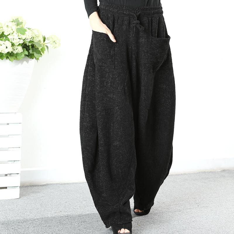 Buykud Solid Color Thick Warm Loose Casual Pants