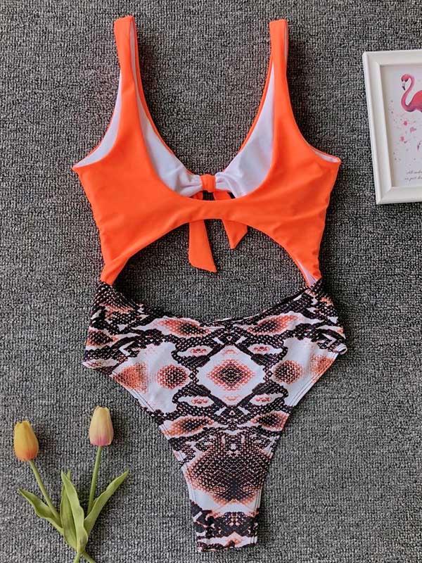 Plain Top With Printed Panty One-piece Swimsuit