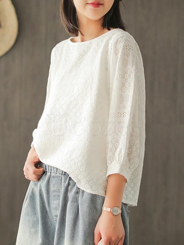 Casual Pure Color Hollow T-shirt