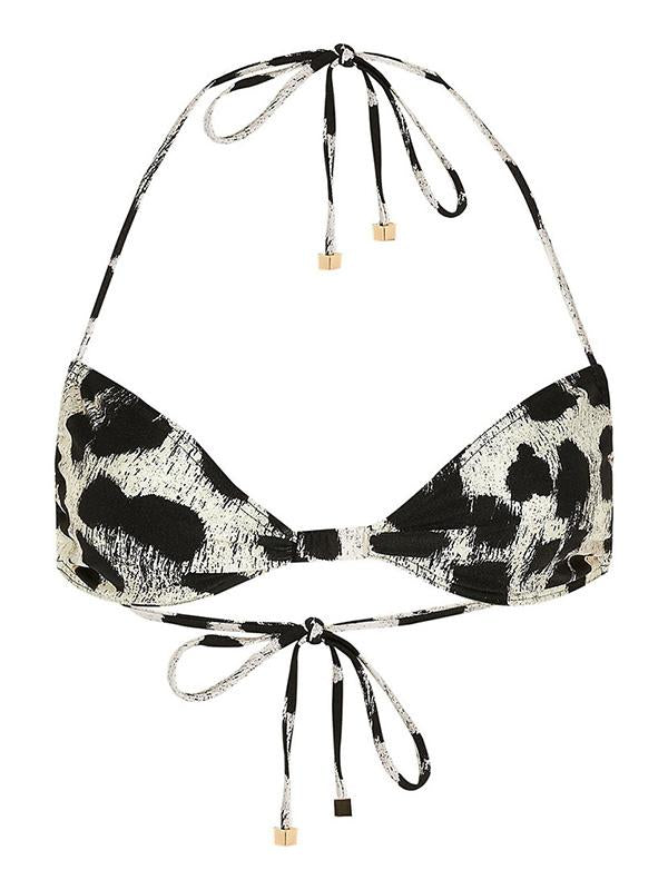 Leopard-Print Bandeau Split Bikini Swimsuit