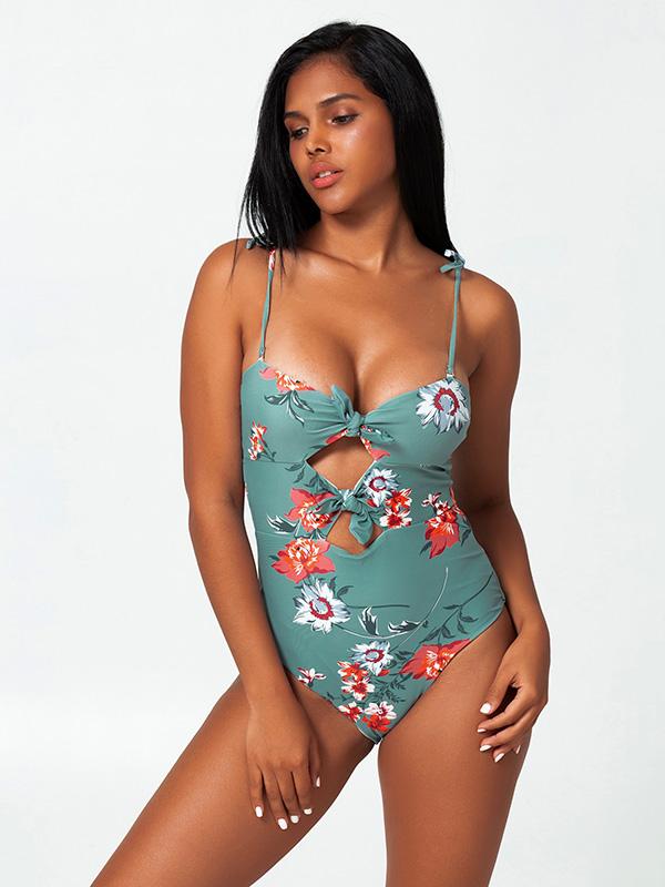 Sexy Strapless Knotted Printing One-Piece Bikini Swimwear