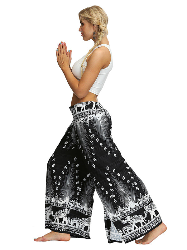 Casual Floral Print Thin Split-Side Yoga Pants