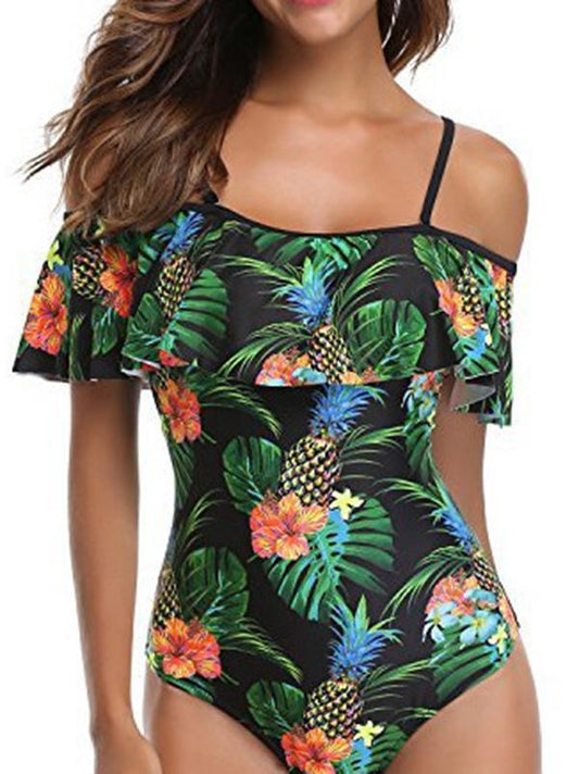 Off-the-shoulder Falbala One-piece Swimwear