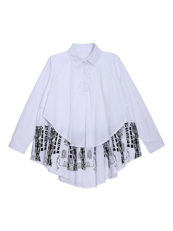 Original Irregular Printed Split-Joint Lapel Collar Long Sleeves Shirt