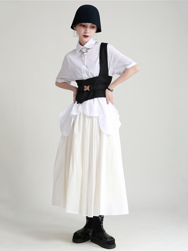 Urban Solid Color Split-Joint Mesh Pleated A-Line Skirt