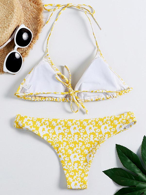 Sexy Pendant Style Bandageprinting  Split Type Bikini Swimsuit