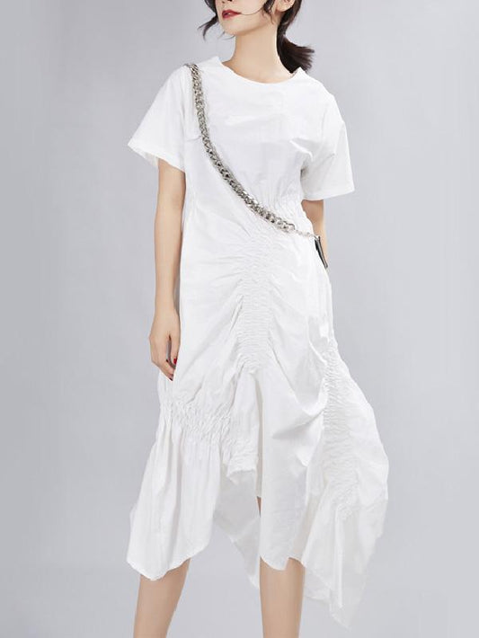 Summer Asymmetric Solid Ruffled Dress