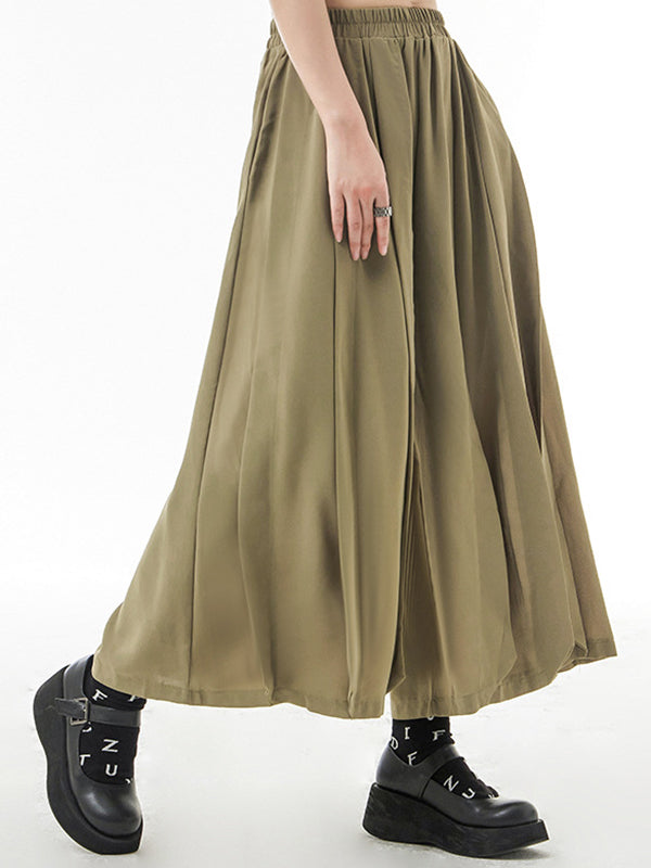 Casual Elasticity Waisted Solid Color Wide Leg Pleated Pants