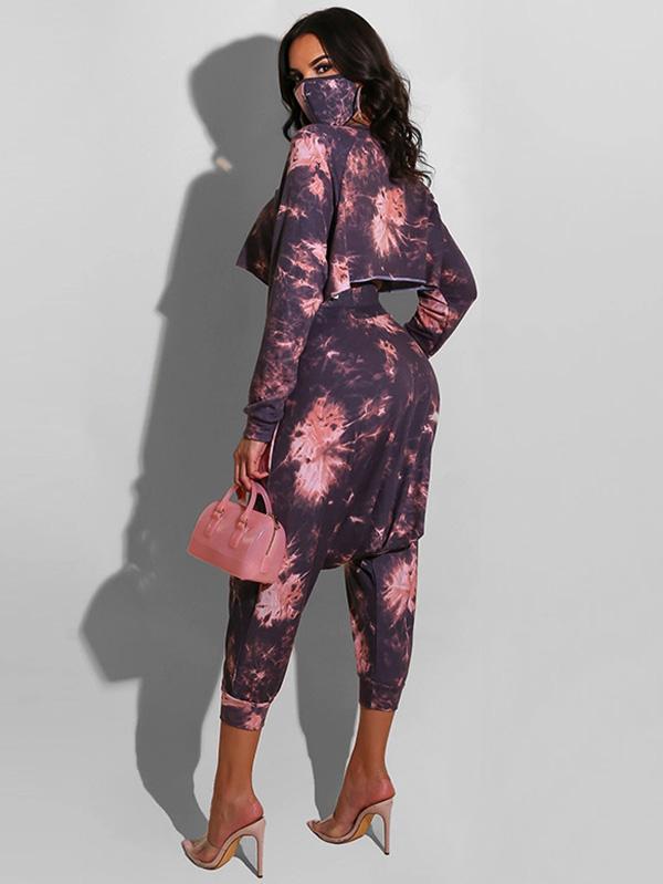 Fashion Floral Printed Exposed Navel Sweat Shirt&Pants Suits