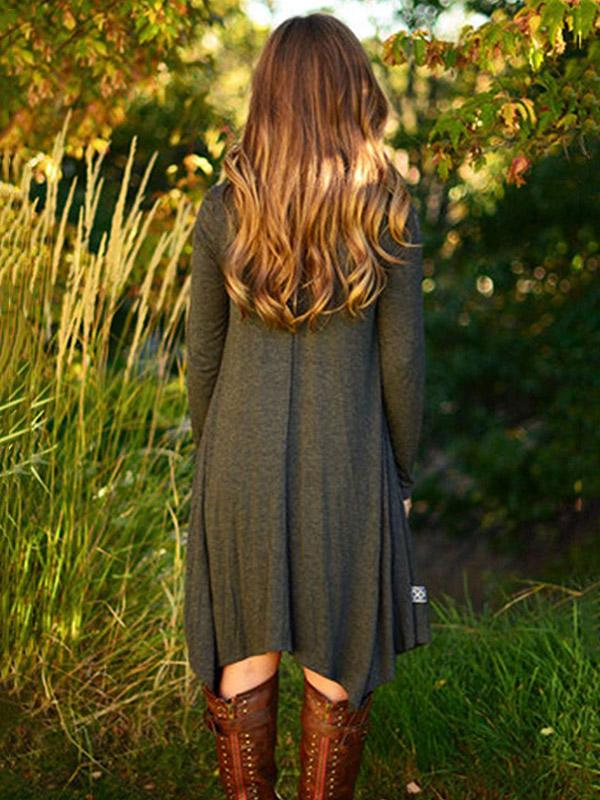 Long Sleeves Round-neck Midi Dress