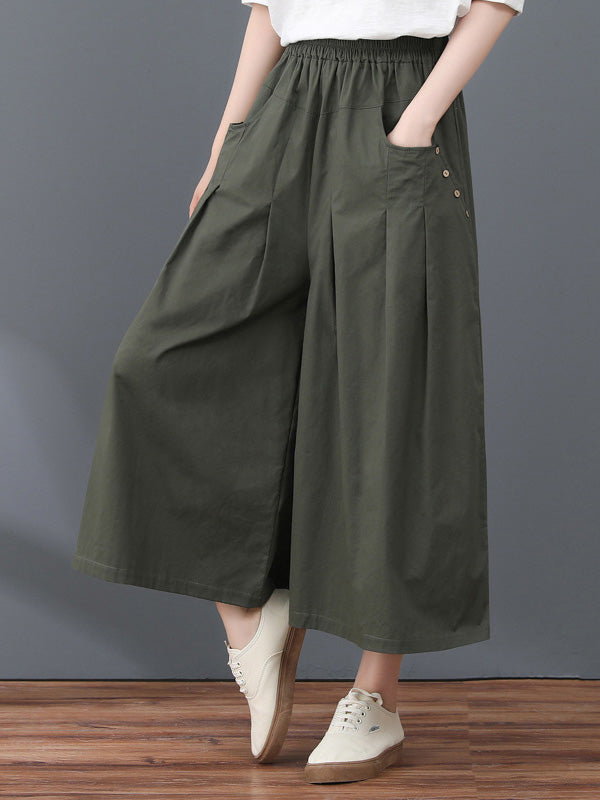 Casual Solid Color Column Wide Leg Culotte