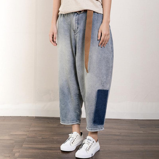 Contrast Color Frayed Casual Harem Pants