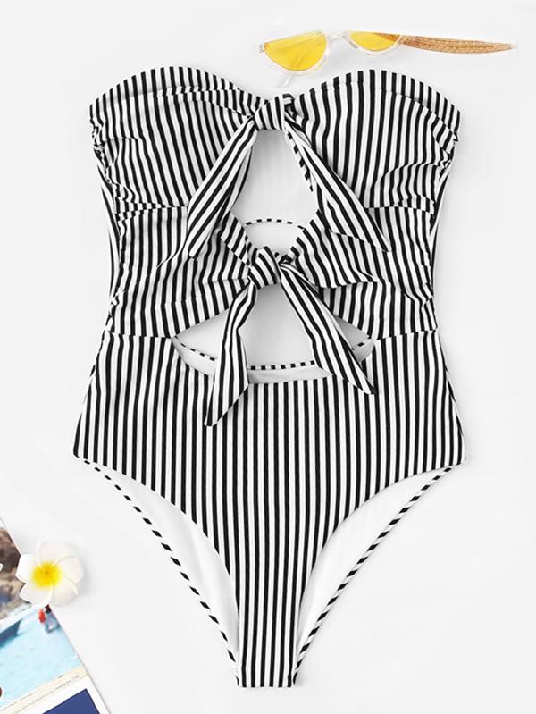 Sexy Strapless Knotted Backless One-Piece Bikini Swimwear