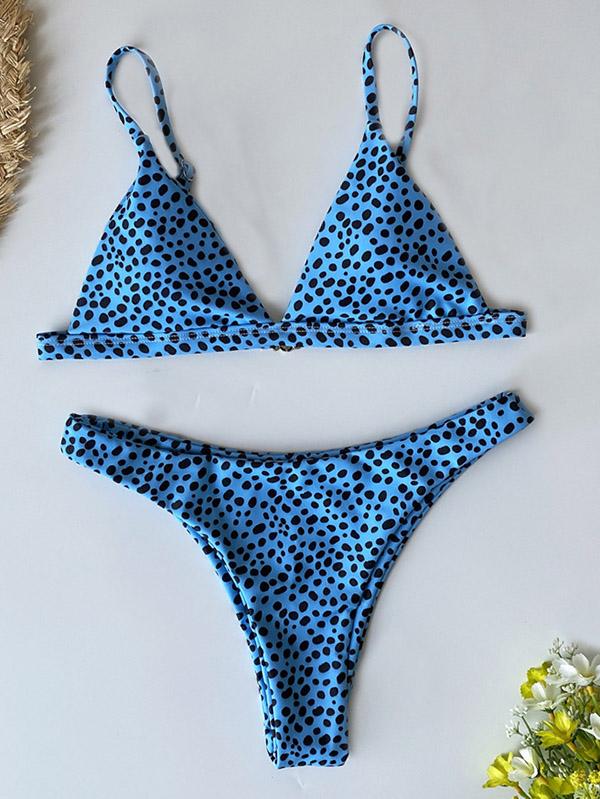 Leopard Print Triangles Split Bikini Swimsuit