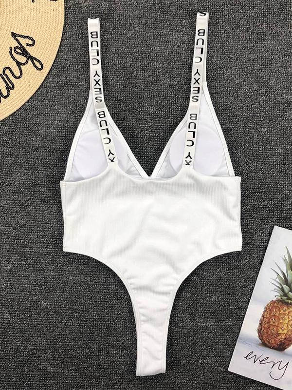 Split-joint Letter Printed One-piece Swimsuit