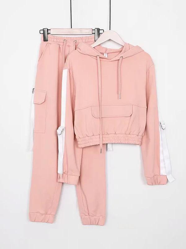 Contrast Trim Hood Sweatshirts And Harem Pants Suits