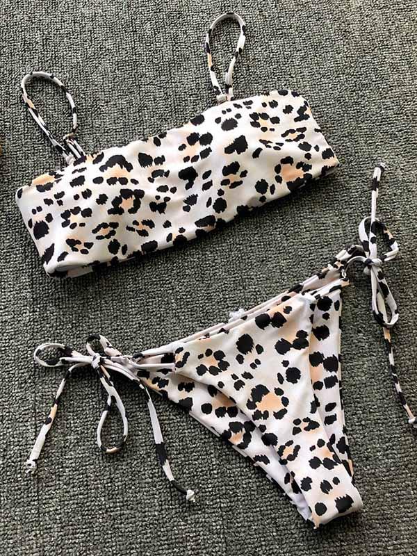 Sexy Leopard Print Bandge Bikinis Swimsuit