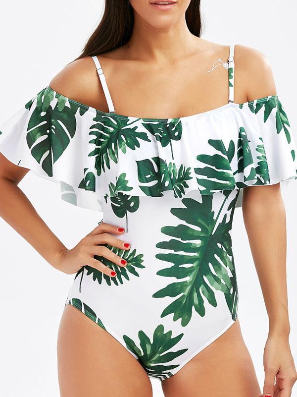 Off-the-shoulder Falbala One-piece Swimwear