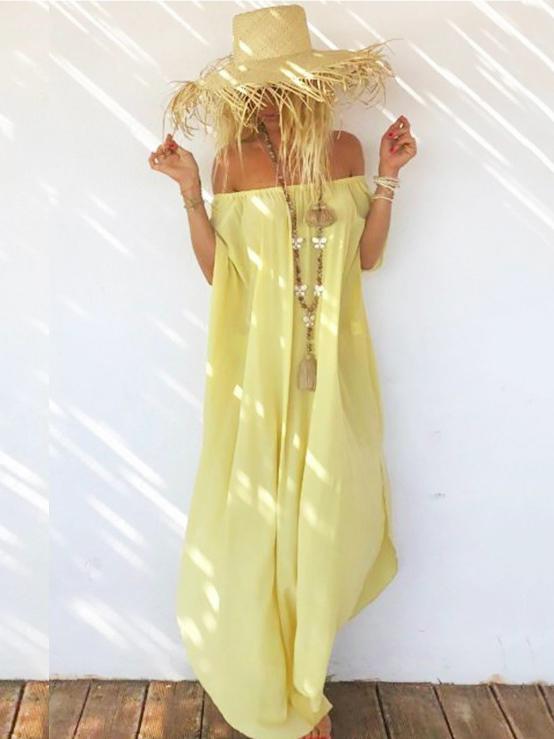 Chiffon Off-the-shoulder Split-side Maxi Dresses