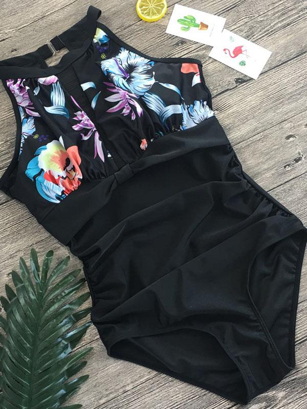 Tulle Printed One-piece Swimsuit