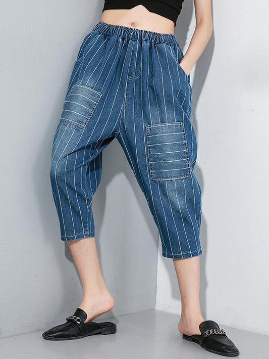 Striped Elastic Waist Design Harem Pants