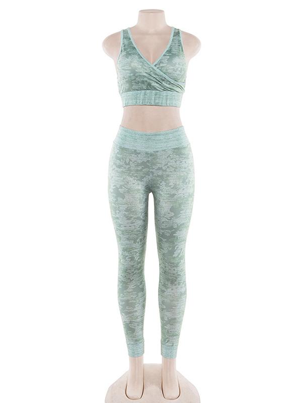 Criss Cross Printed Tanks And Leggings Yoga Suits