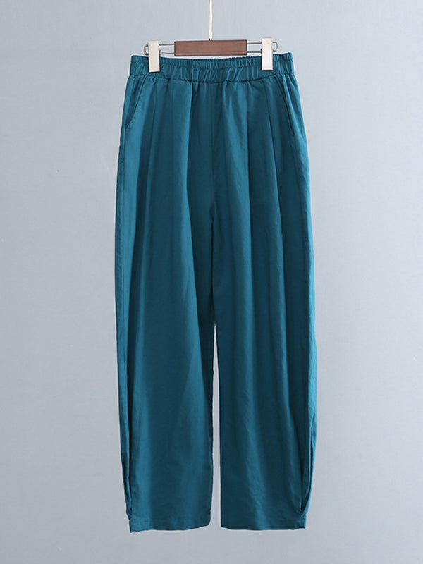 Casual Loose Solid Color High Waisted Cropped Pants