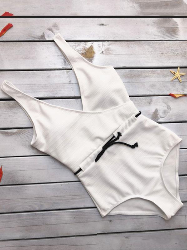 Ribbed Wrap Plain One-piece Swimwear