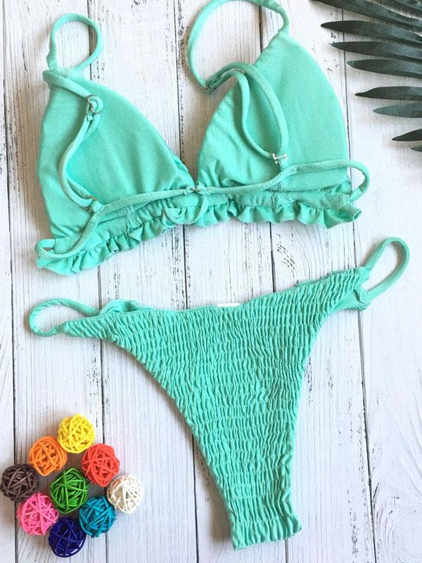 Smocked Triangle Top With Panty Bikini Set