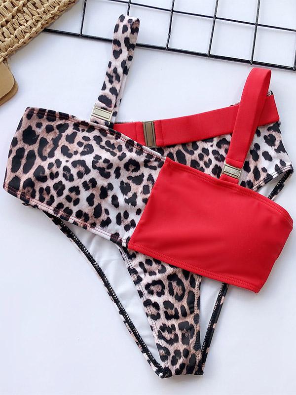 Empire Leopard Stitching Bikini Swimsuit