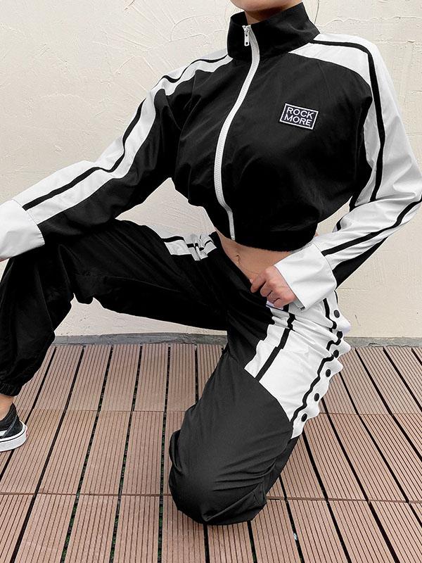 Fashion Color-Block Haren Pants Sports Suits