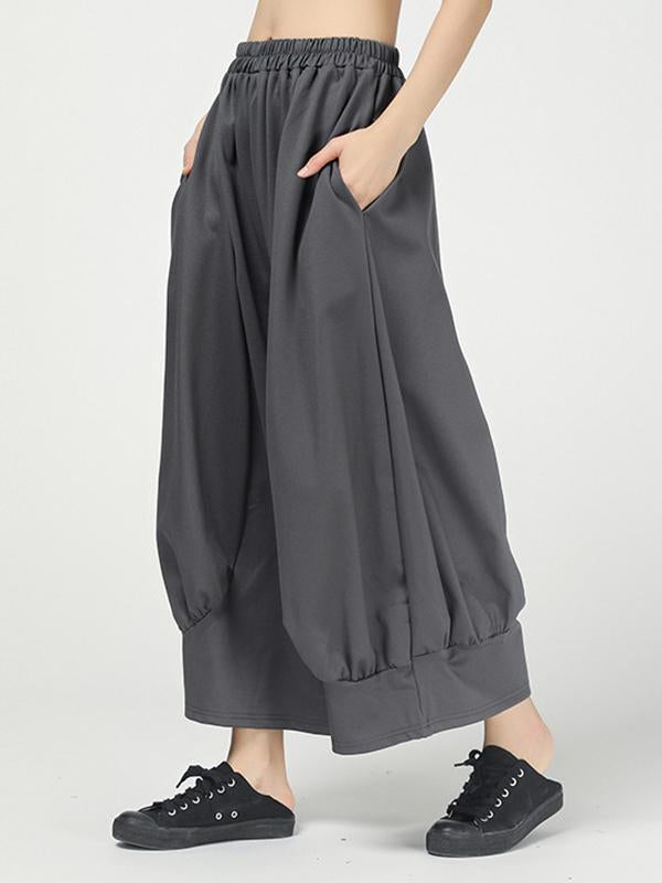 Solid Color Pleated Wide-Leg Culottes