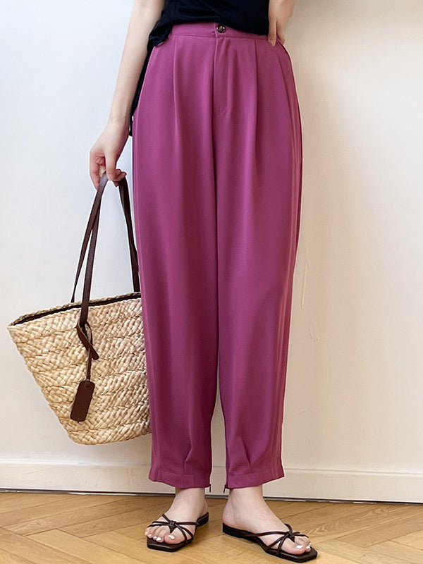 Office High Waisted Wide Leg Solid Color Trousers