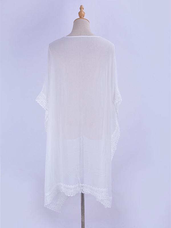 Asymmetric Lacy Split-joint Mini Kaftan Cover-up