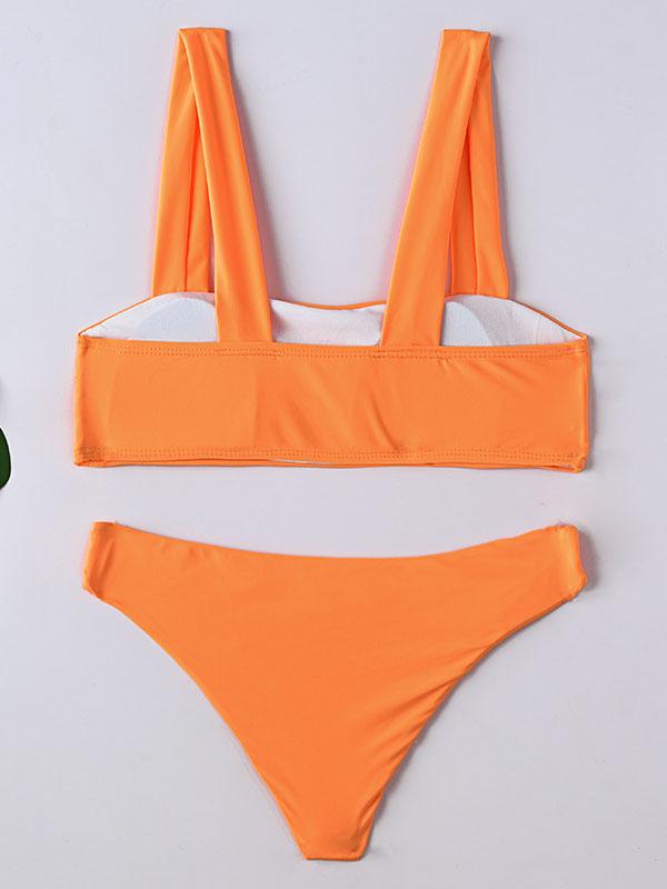 Sexy Strapless Solid Color Split Bikini Swimsuit