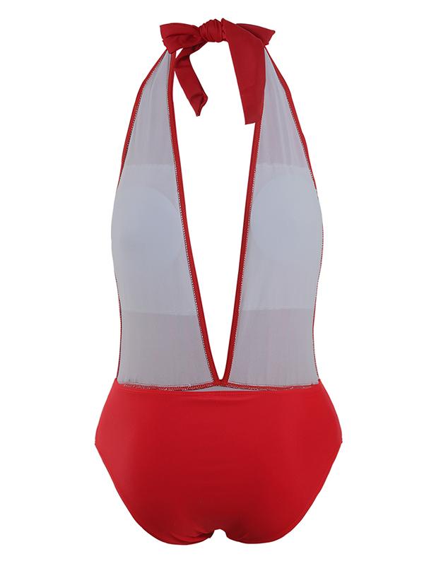 Deep V-Neck Bandage One-Piece Swimwear