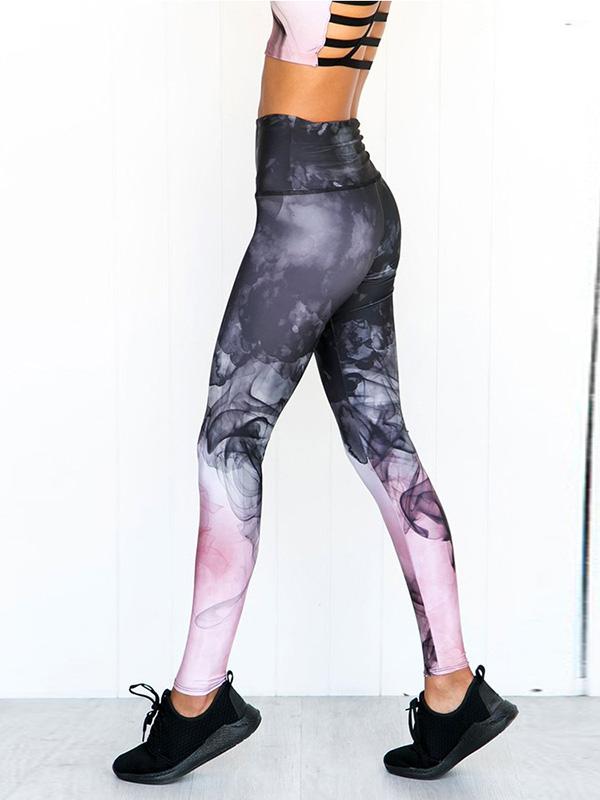 Wide Waistband Printed Back CrossTanks And Leggings Suits