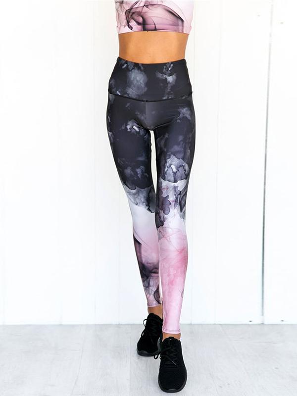 Wide Waistband Printed Back CrossTanks And Leggings Suits