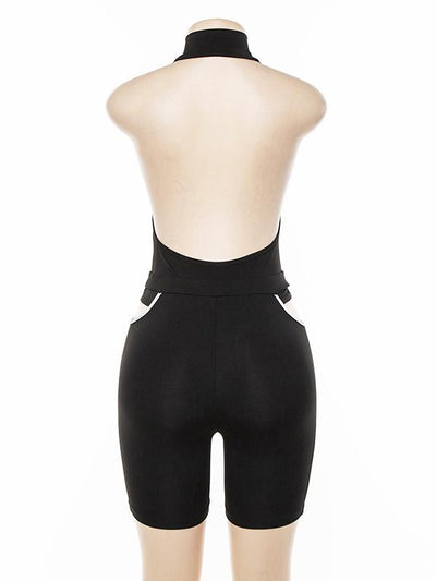 Cut Off Zipper Backless Bodysuits And Shorts Suits