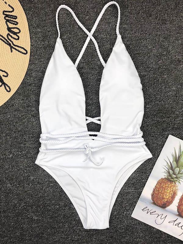 Solid Backless One-Piece Swimsuit