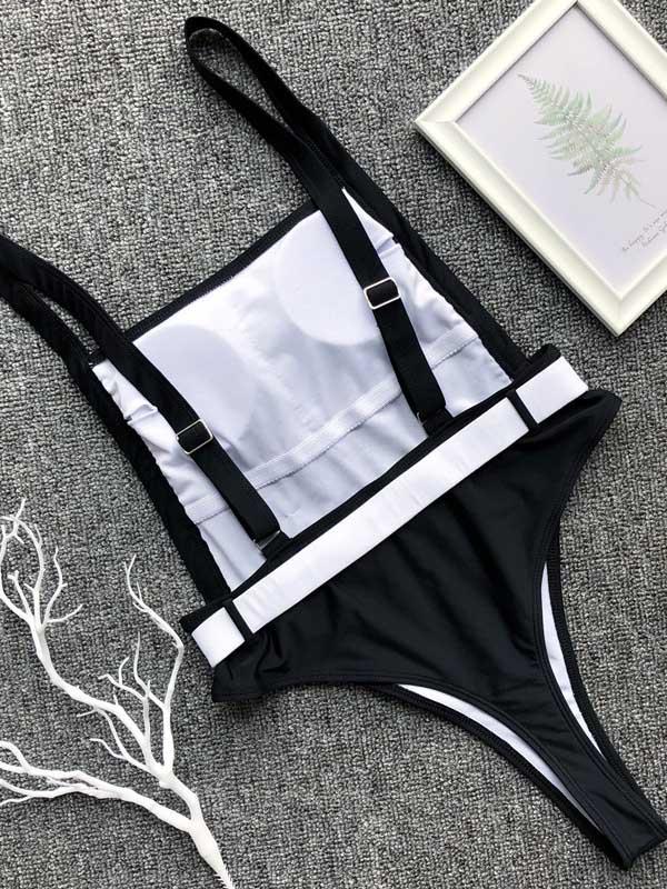 Plain Belted One-piece Swimsuit