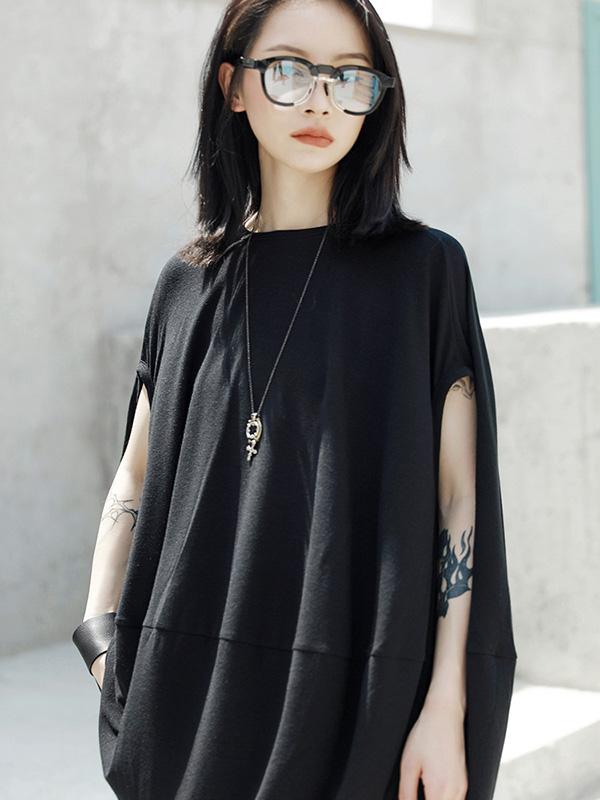 Loose Cloak Black Long T-shirt