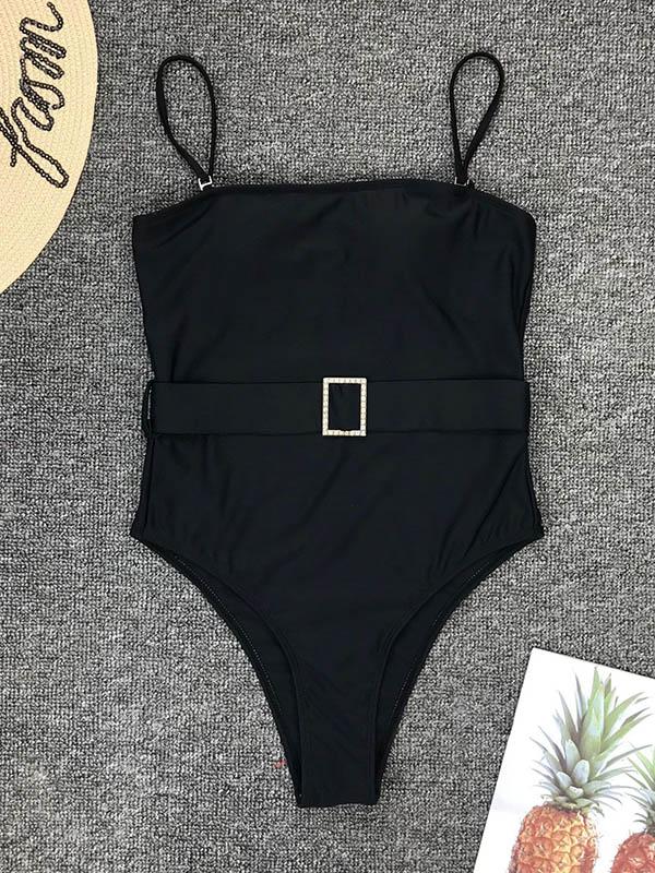 Sexy Strapless Diamonds Sash One-Piece Swimwear