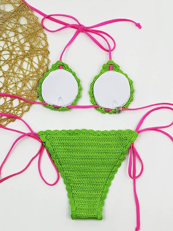 Sexy Crochet Bandage Split Bikini Swimsuit