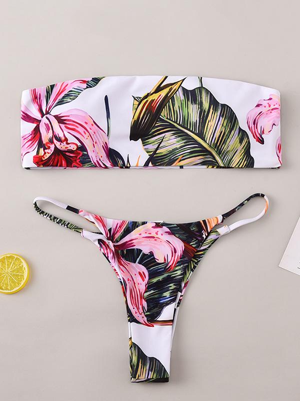 Sexy Strapless Printing Split Type Bikini Swimsuit