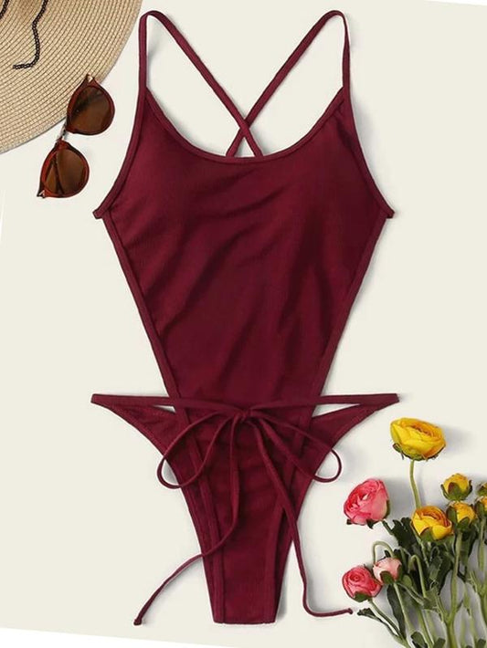 Solid Color Backless Split Bikini Swimsuit