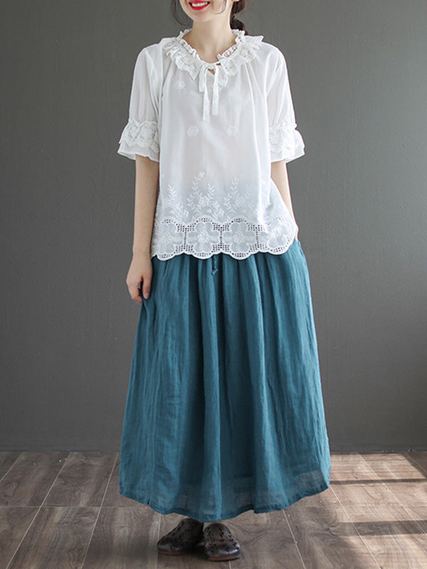 Casual Solid Color Drawstring Empire A-Line Skirt