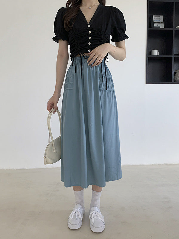 Original Solid Color Empire  A-Line Skirt