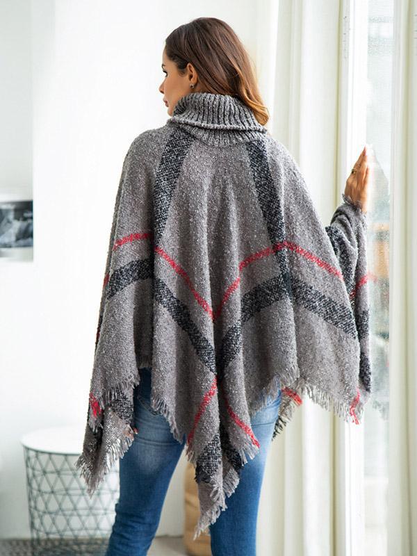 High-neck Batwing Sleeves Tassels Sweater Tops